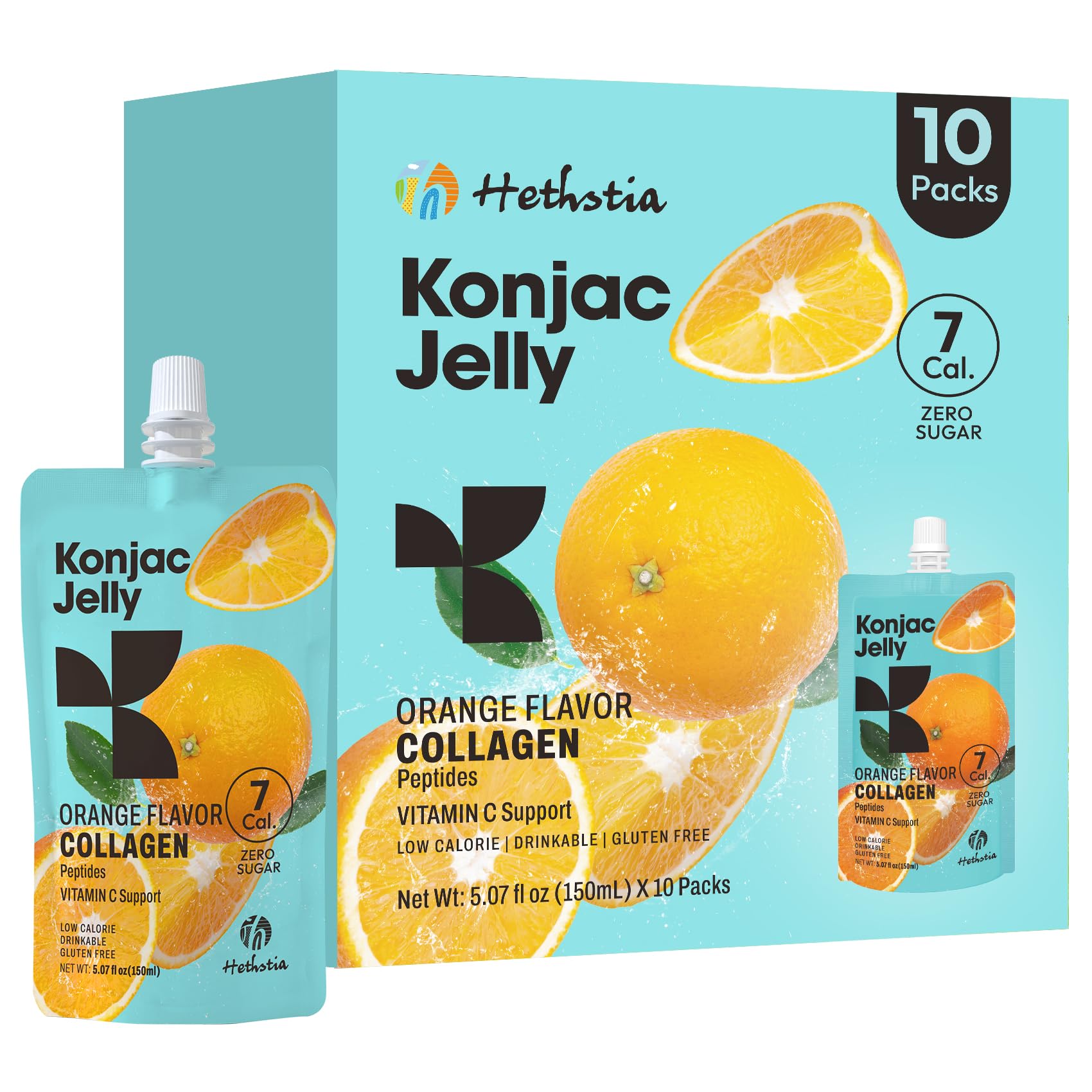 Hethstia Orange Konjac Jelly with Collagen Peptides packaging and pouch