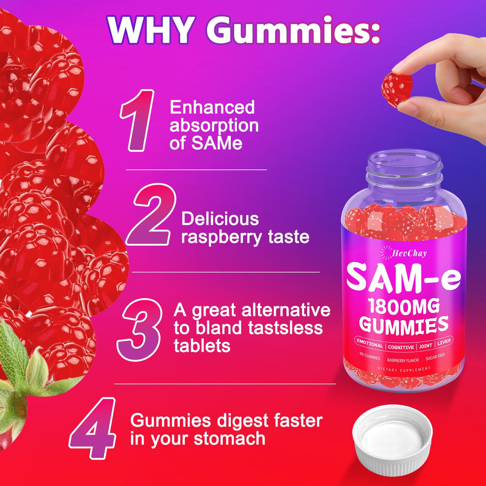 Close-up of HevChay vegan SAM-e gummies
