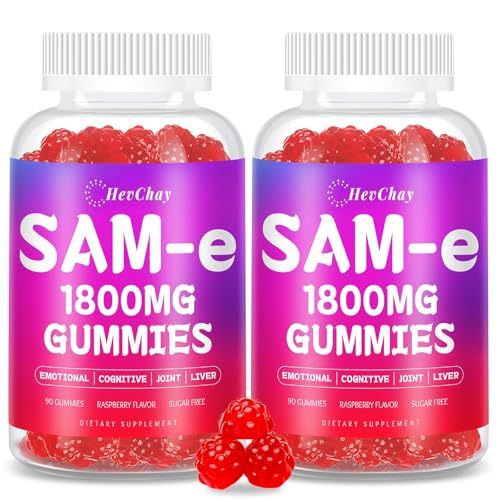 Bottle of HevChay SAM-e Gummies showing 1800 mg potency