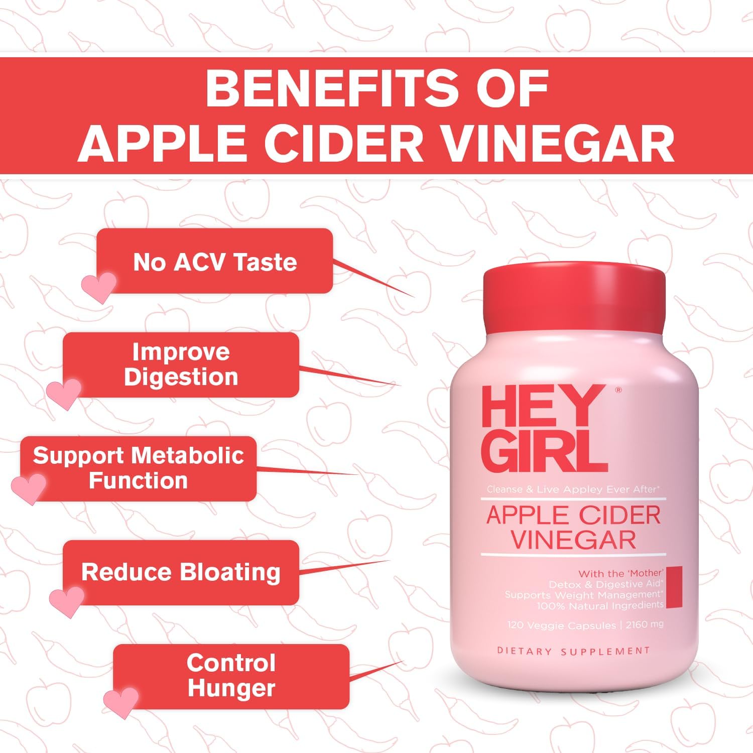 Hey Girl Nutrition cayenne enhanced ACV capsules closeup highlighting absorption and energy