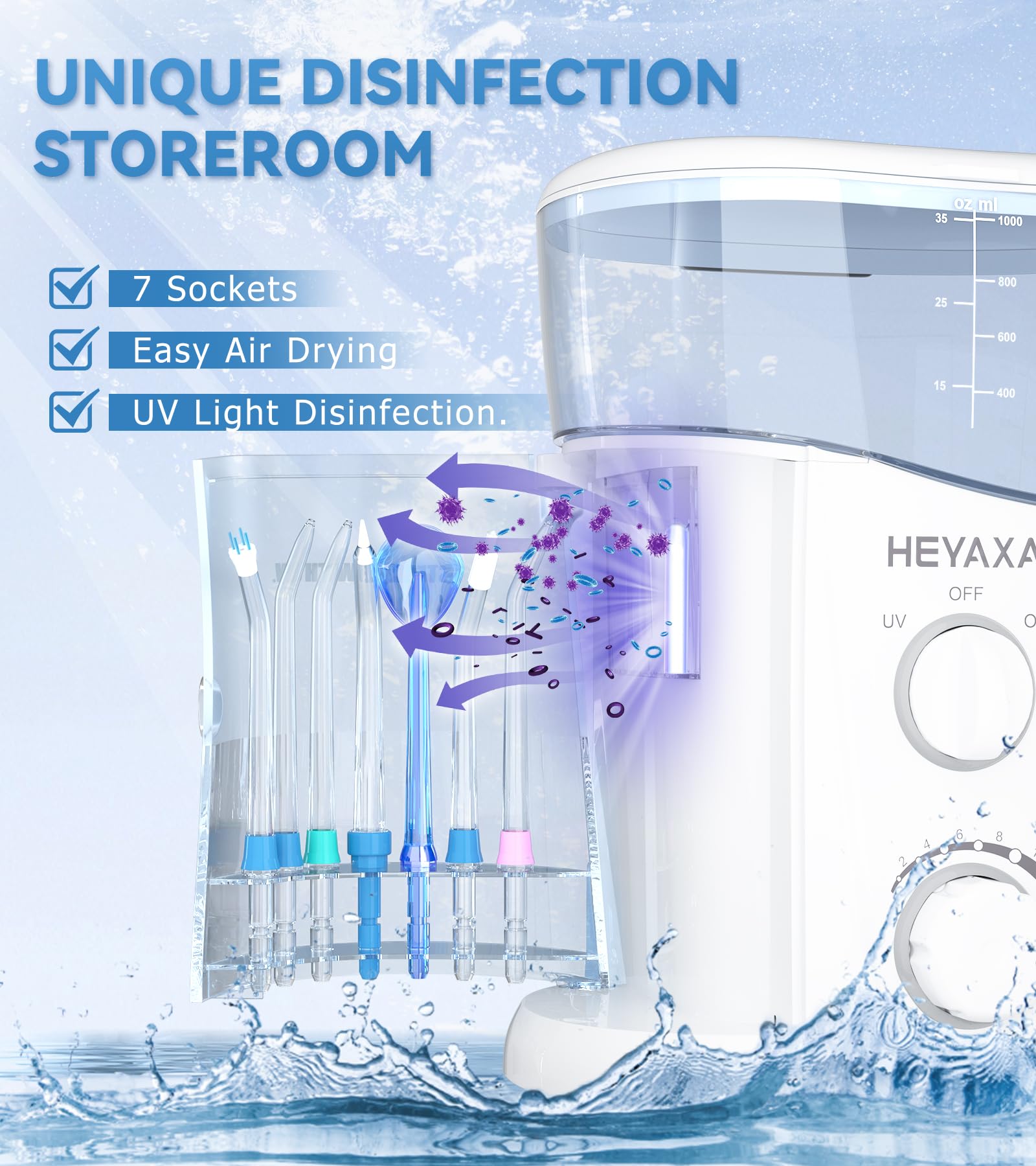 Flosser in action showing pulsating water stream