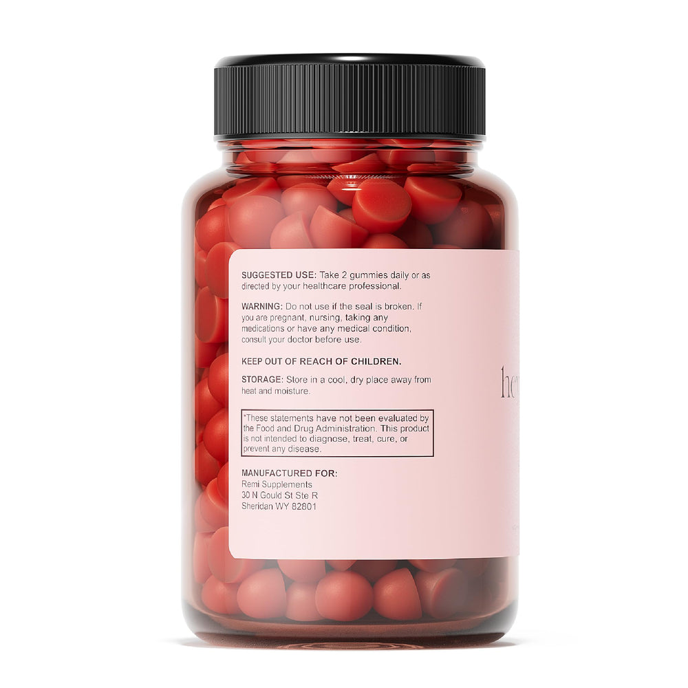 heyremi open bottle revealing 60 gummies and easy storage convenience