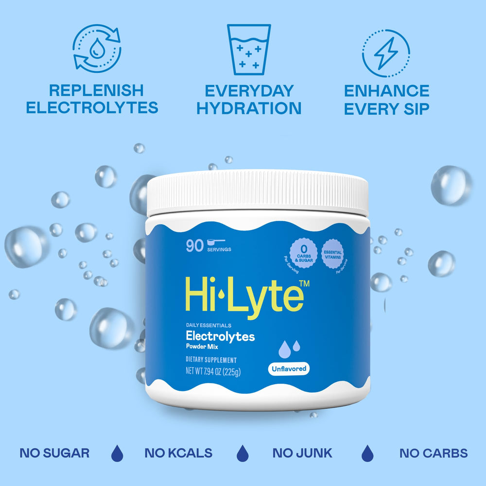 Hi-Lyte electrolytes powder scoop ready to measure a customizable hydration dose.