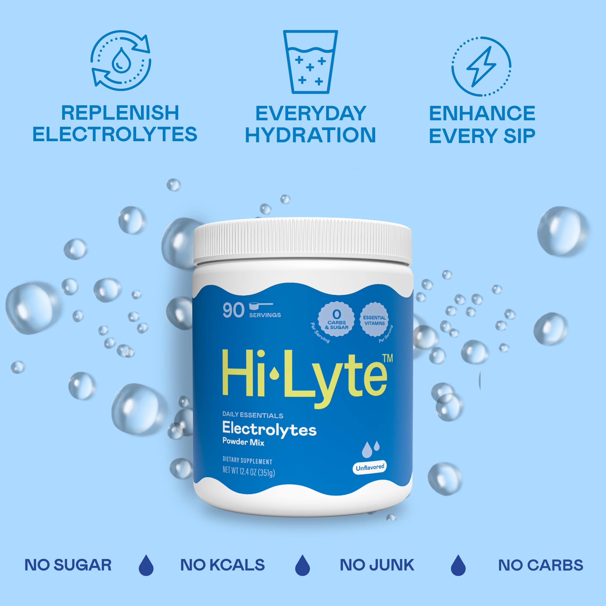 Hi-Lyte Electrolytes unflavored powder dissolving for neutral, quick hydration.