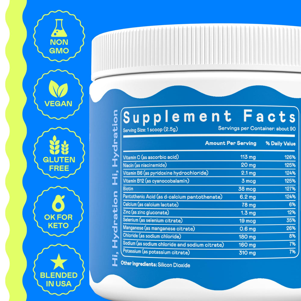 Hi-Lyte Electrolytes unflavored powder dissolving for neutral, quick hydration.