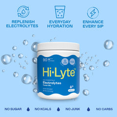 Hi-Lyte Electrolytes unflavored powder dissolving for neutral, quick hydration.
