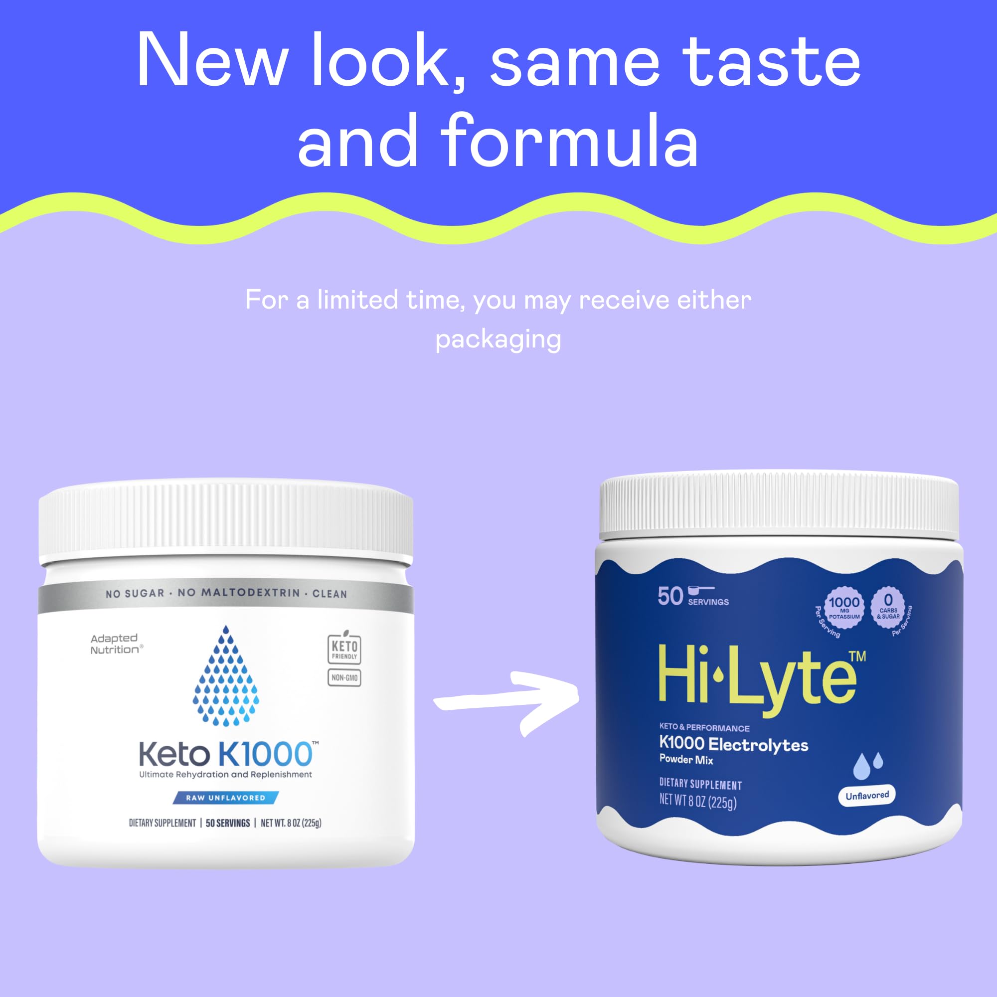 Hi-Lyte K1000 Electrolytes Powder Unflavored 50 Servings pack shot