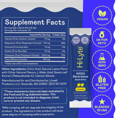 Hi-Lyte K1000 Quick Stix lemonade being poured into 16 oz water for hydration.
