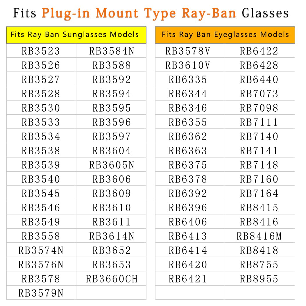 Compatibility list including cross-shaped nose pad models RB6335, RB6336, RB6363 and more