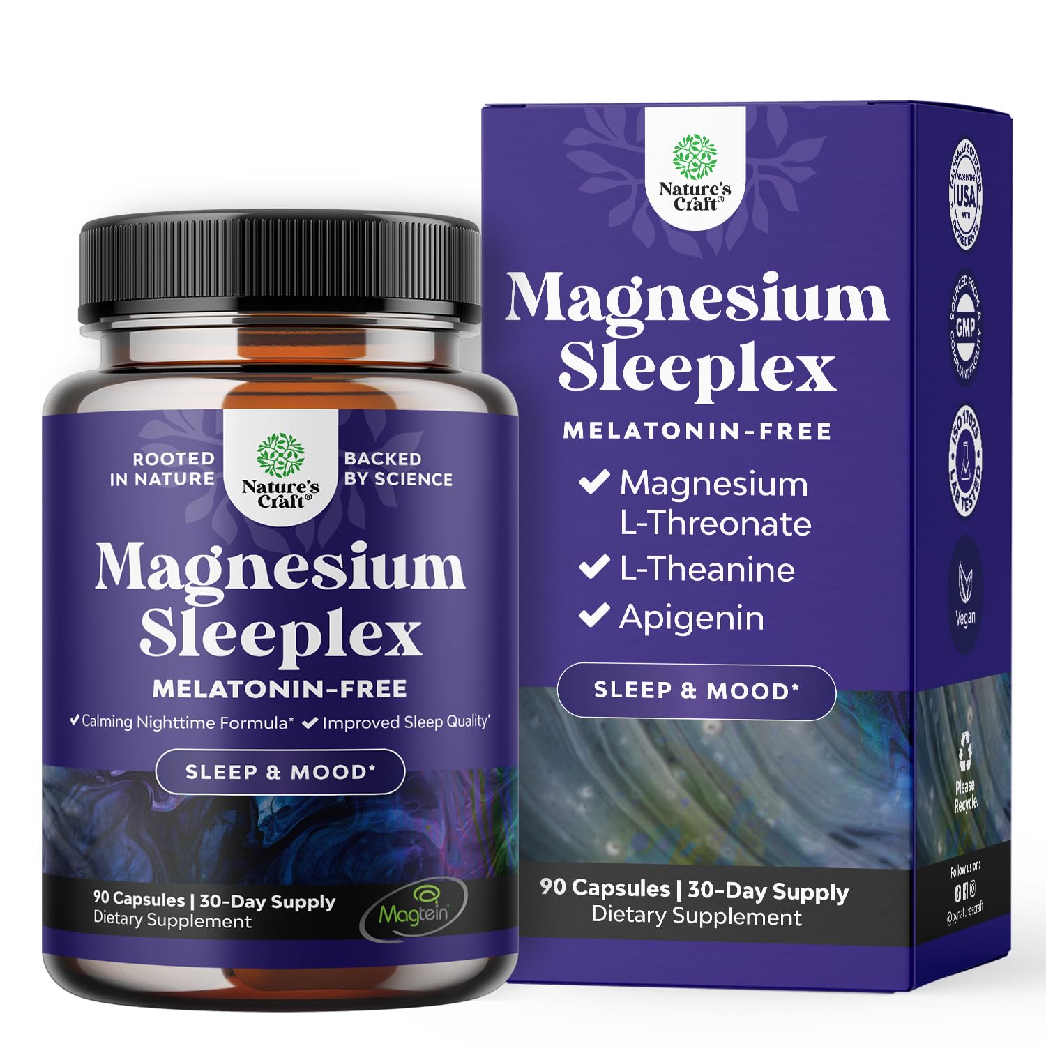 Bottle of high-absorption magnesium sleep supplement with 90 capsules