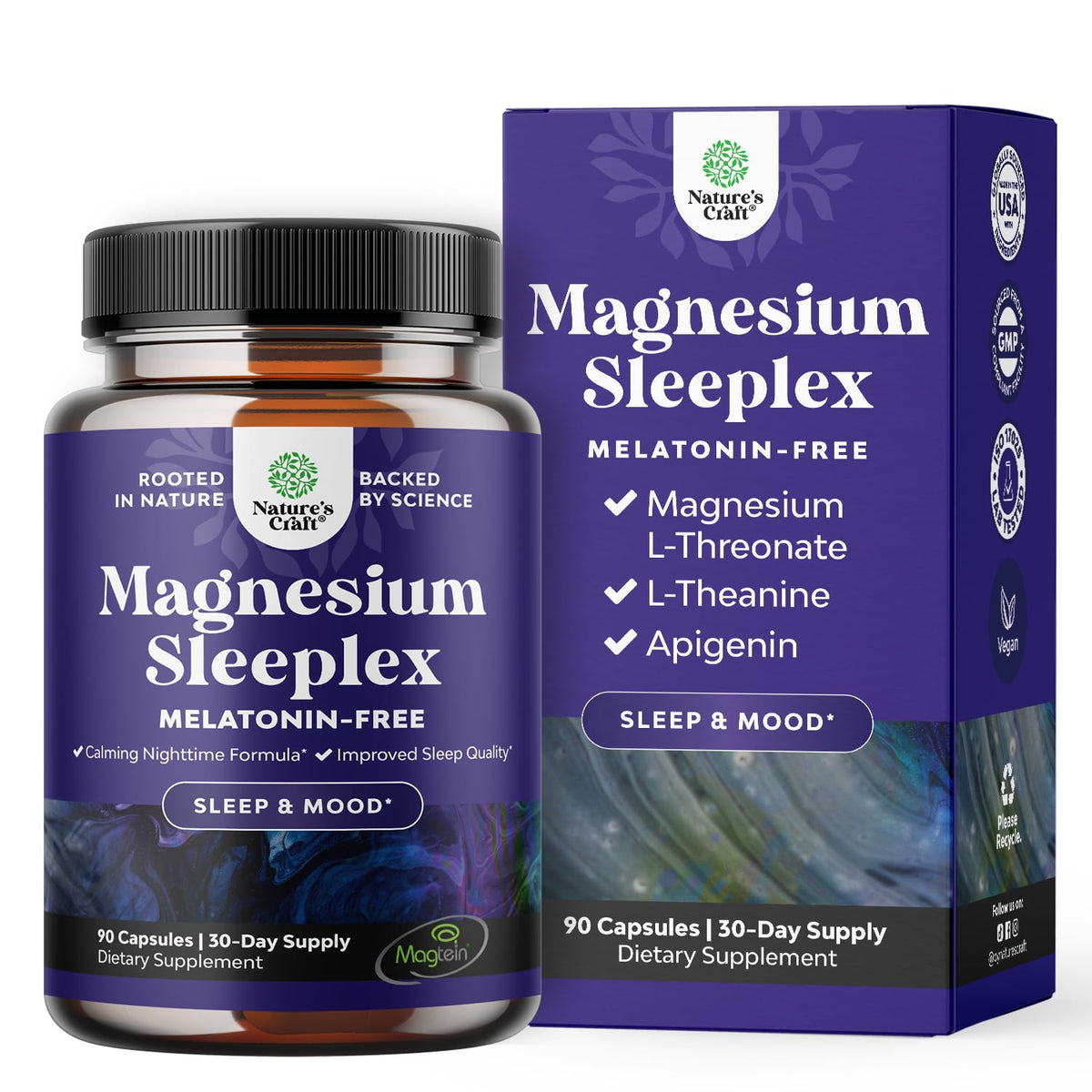 Bottle of high-absorption magnesium sleep supplement with 90 capsules