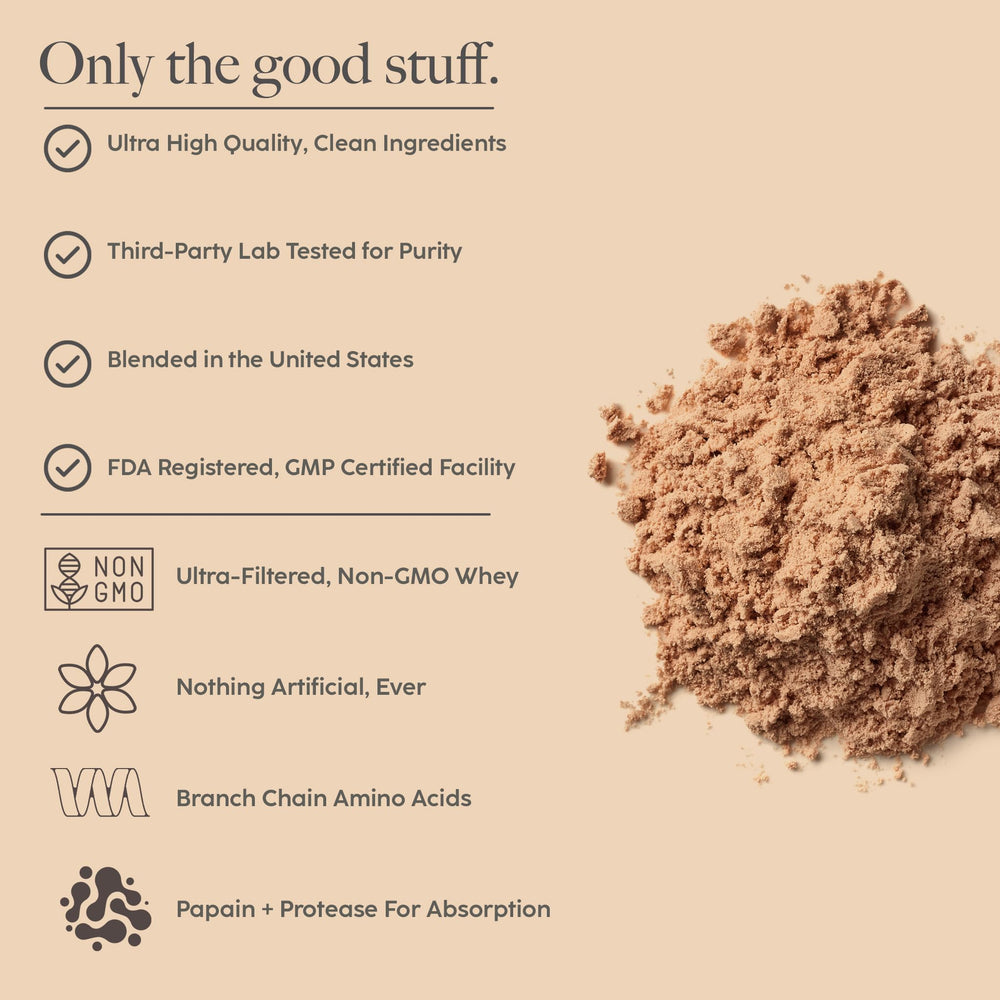 High Level whey protein vanilla made in USA stamp signals trusted quality.
