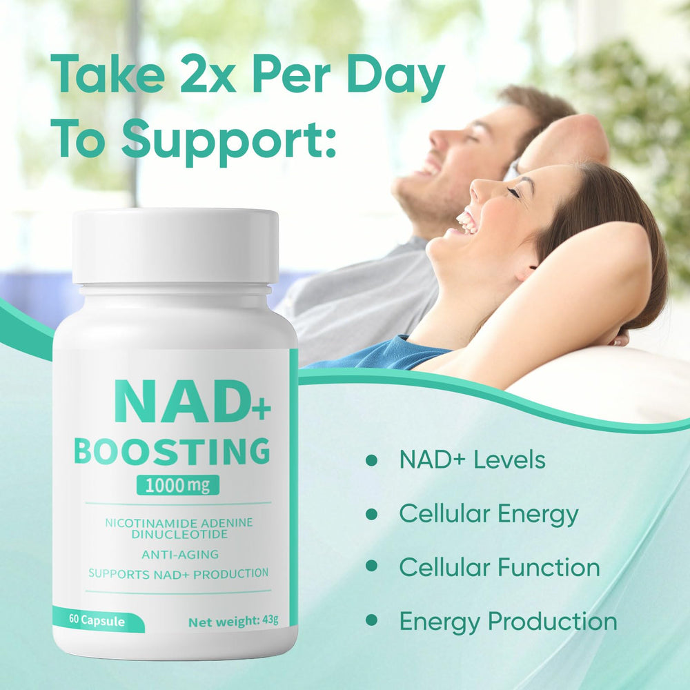 Close-up of NAD+ supplement capsules, 1000mg