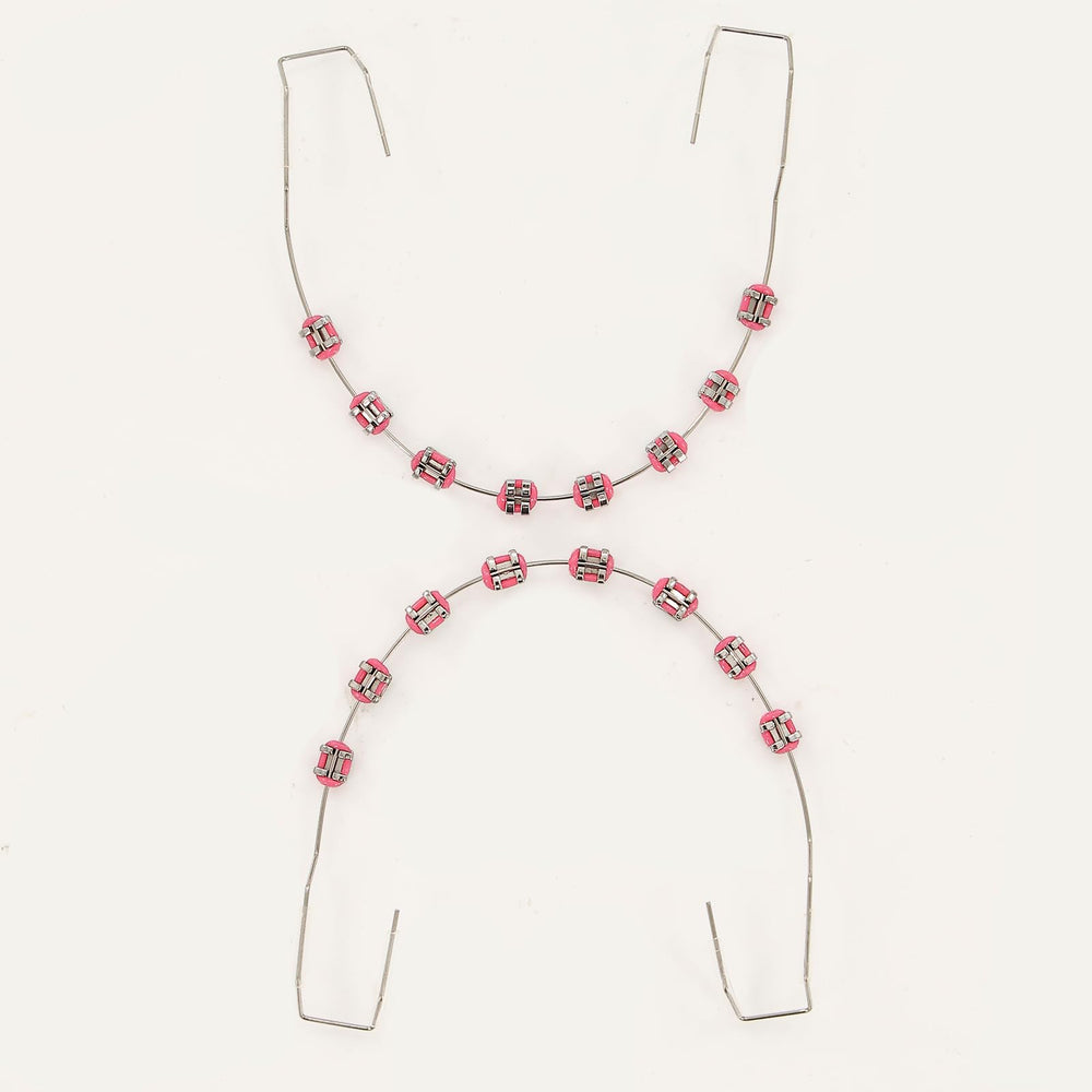 Close-up of high-quality materials used in fake brackets Rose Red