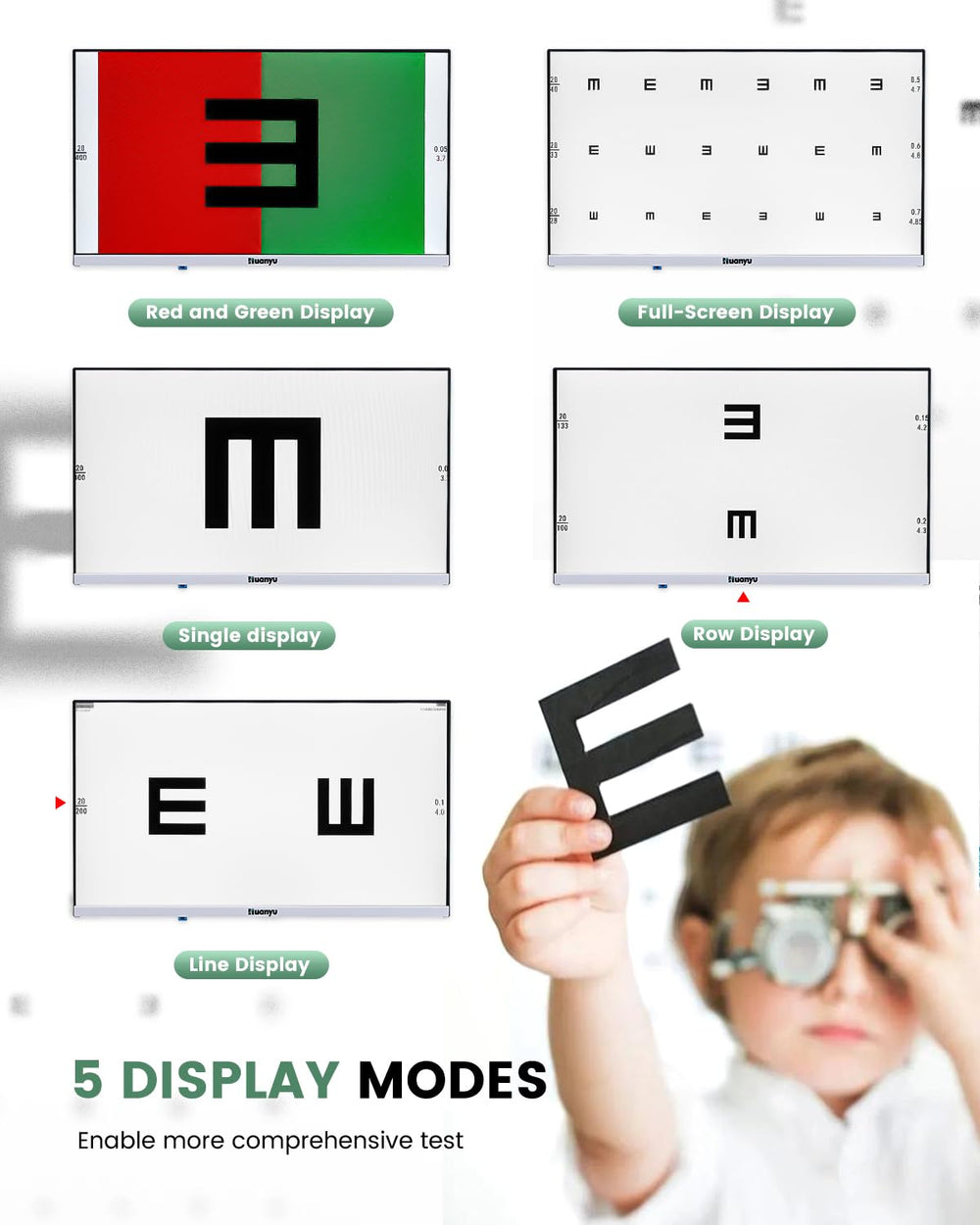 High-resolution LED display on the visual acuity chart