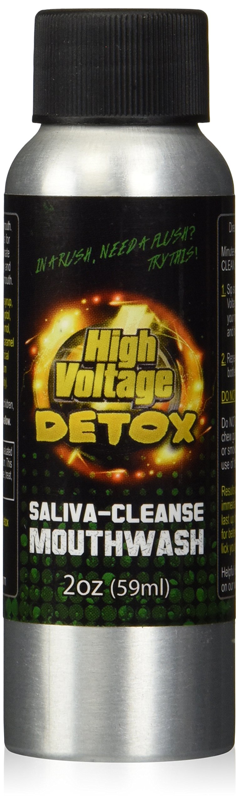 Front view of High Voltage Saliva Cleanse Detox Mouthwash bottle, 2 oz