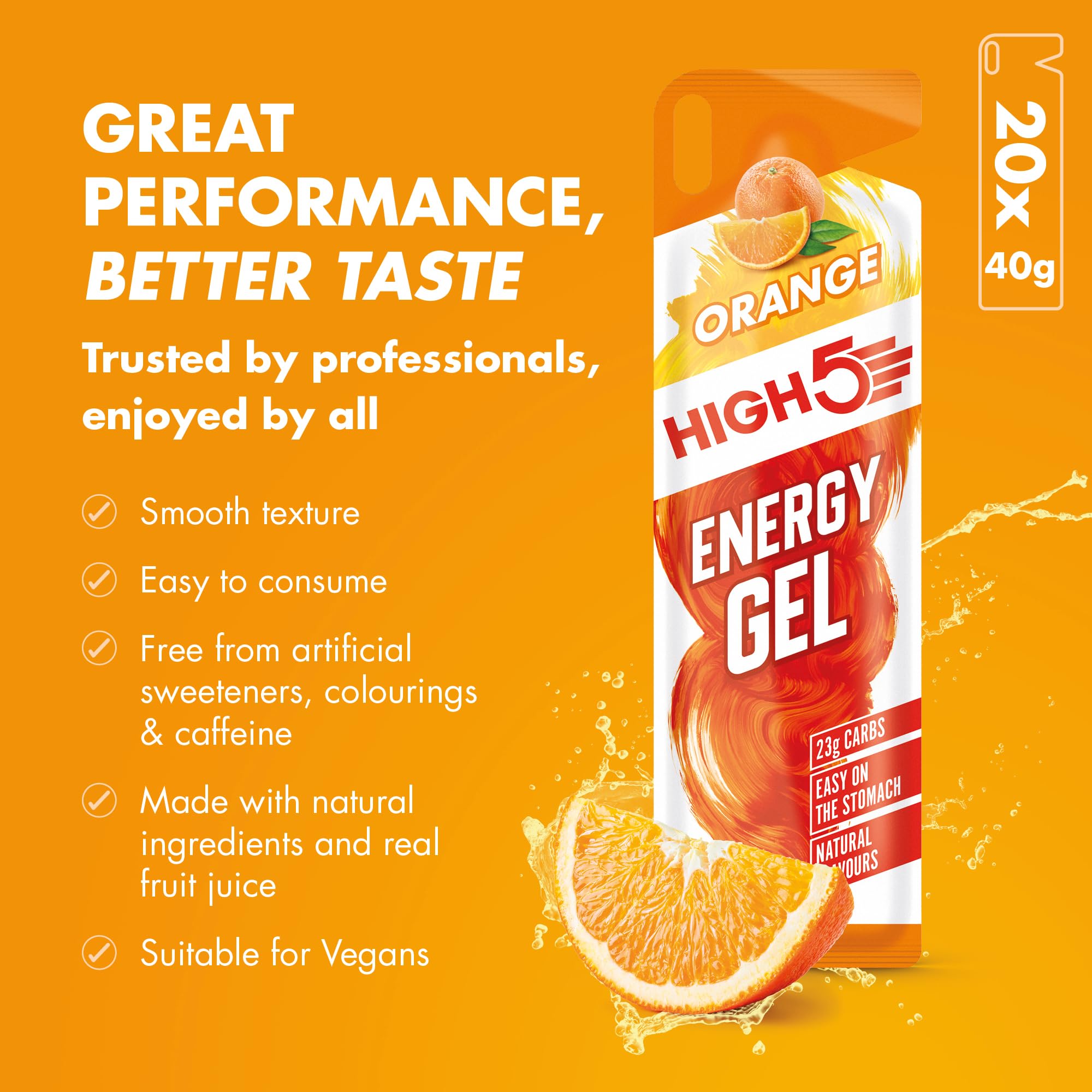 Pack of 20 High5 Energy Gel sachets Juicy Orange