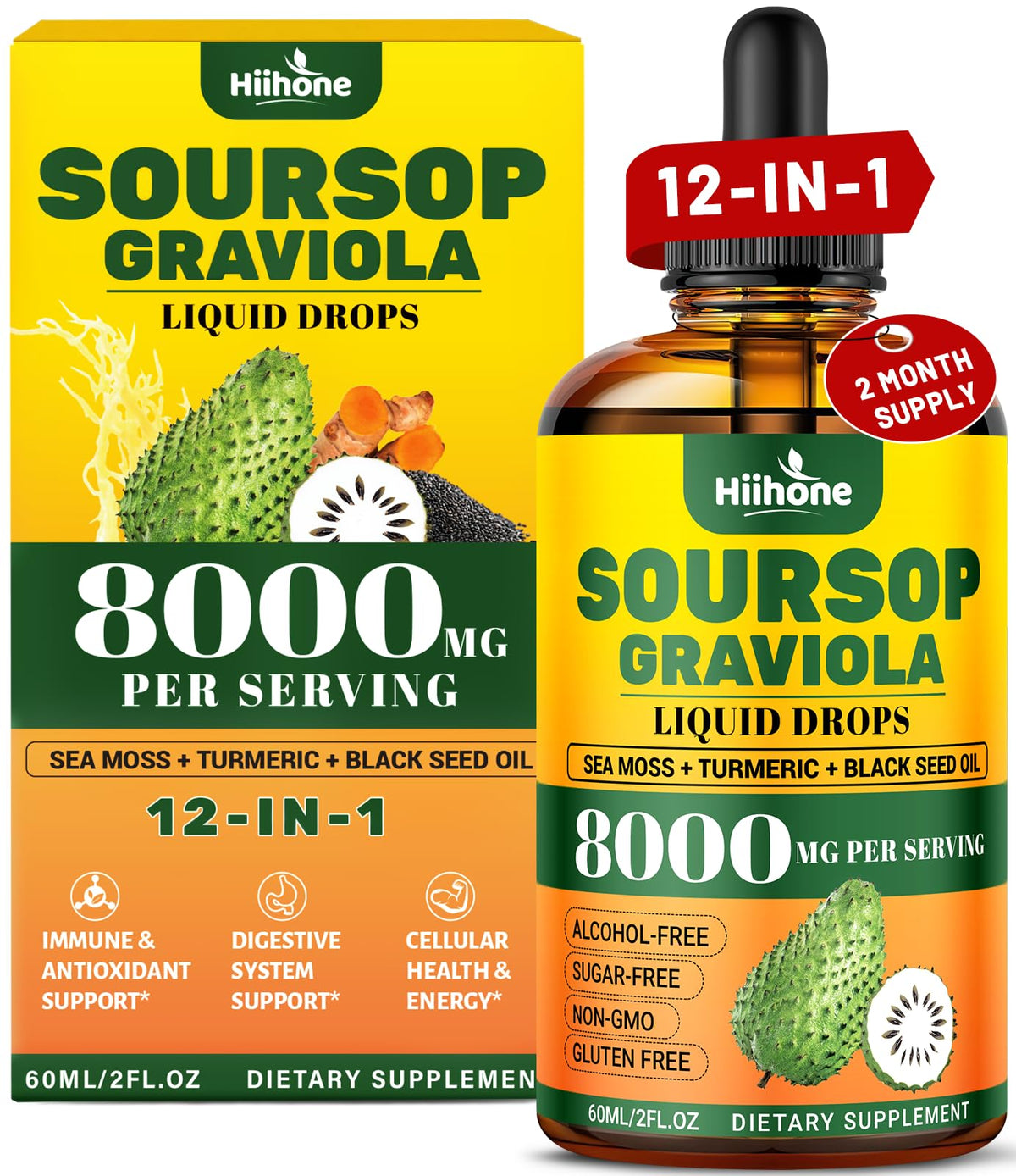 HIIHONE 2-pack 12-in-1 Soursop Bitters Liquid bottle set