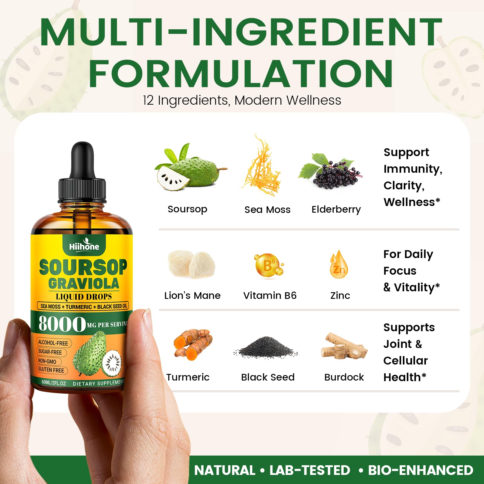 Close-up of Soursop Graviola drops in a dropper