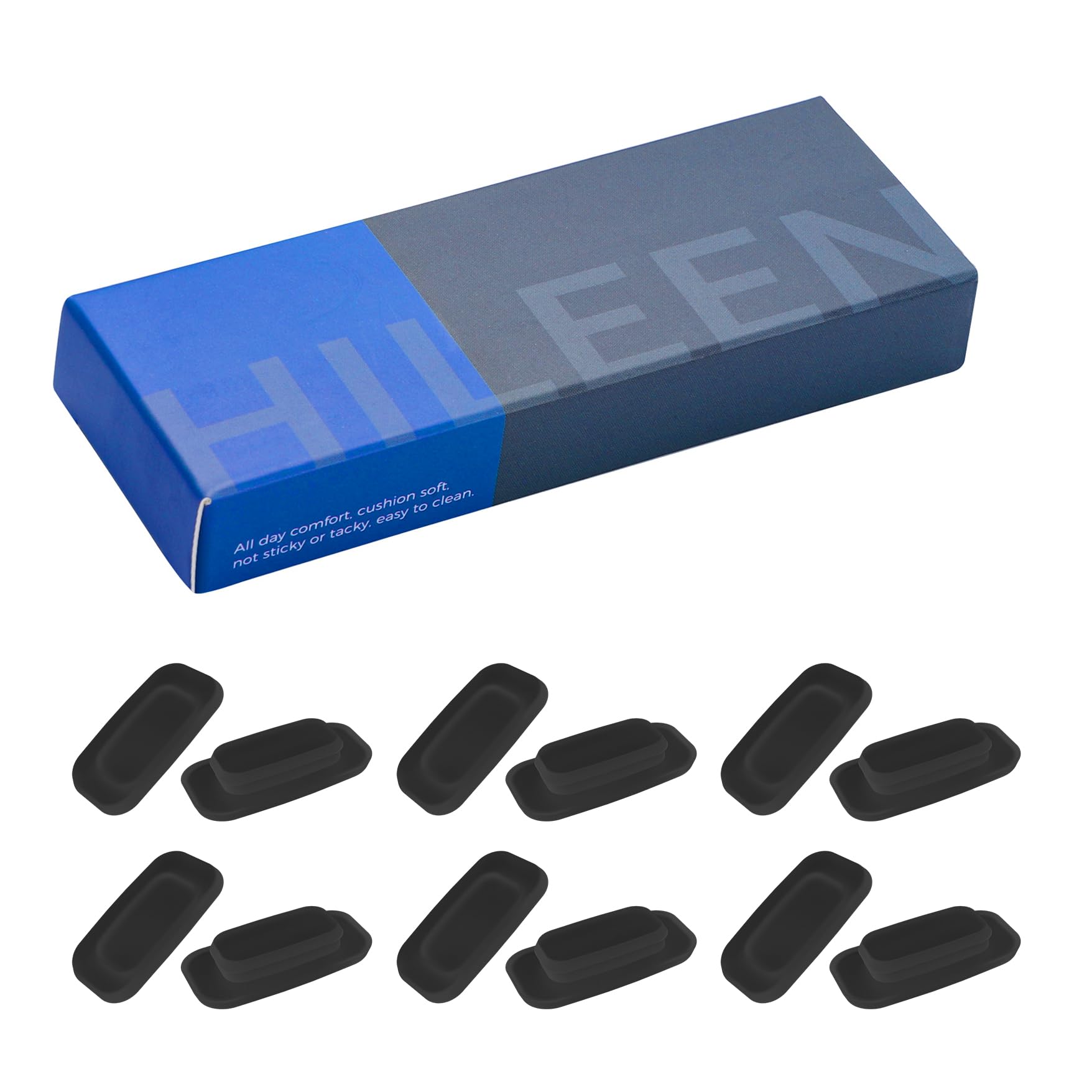 Six-pair nose pad replacement kit with included packaging in black.