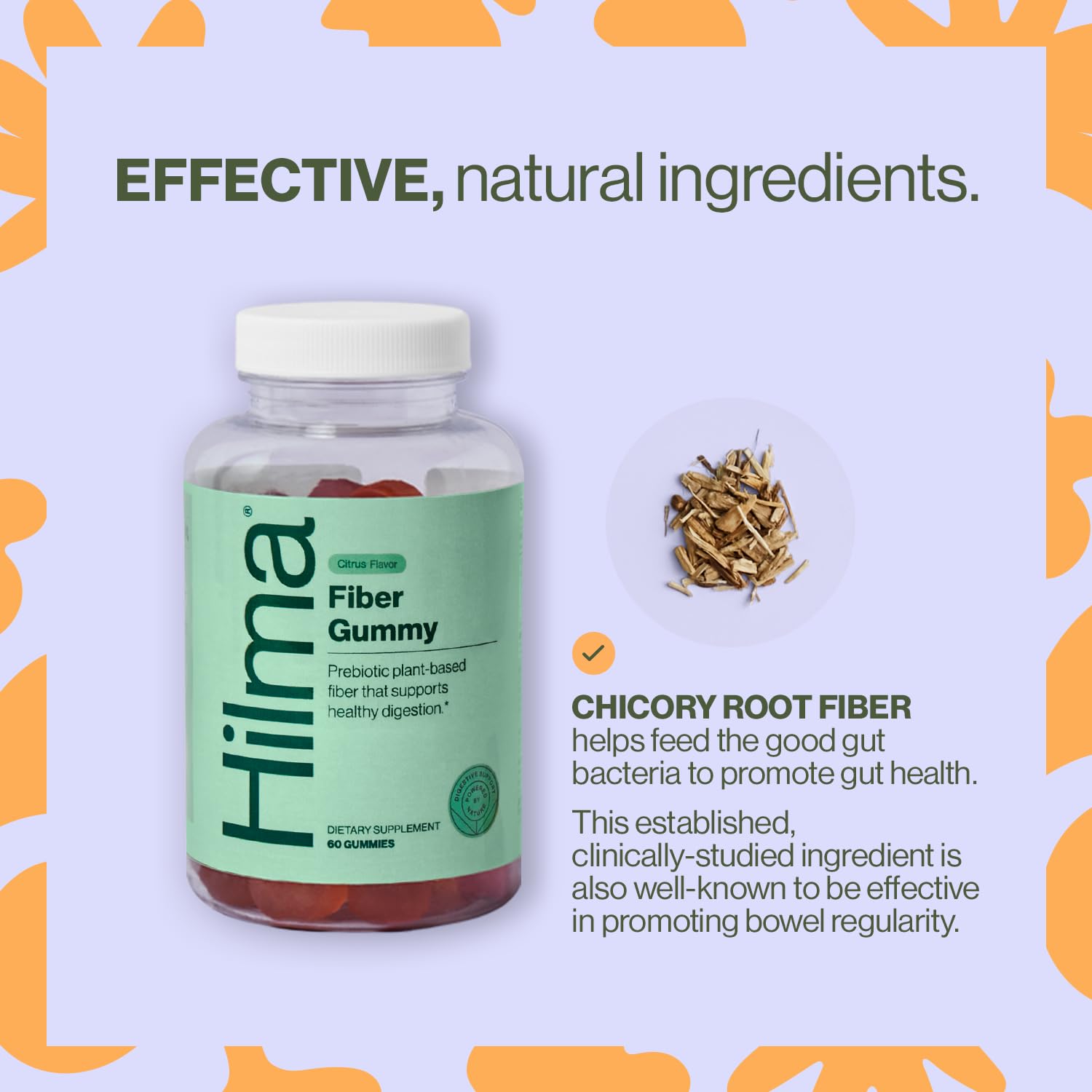 Nutritional label and ingredients for Hilma Fiber Gummies
