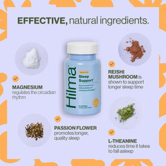 Graphic showing Magnesium, L-Theanine, Reishi mushroom, and Passionflower