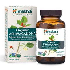 Bottle of Himalaya Organic Ashwagandha 670 mg, 60 caplets