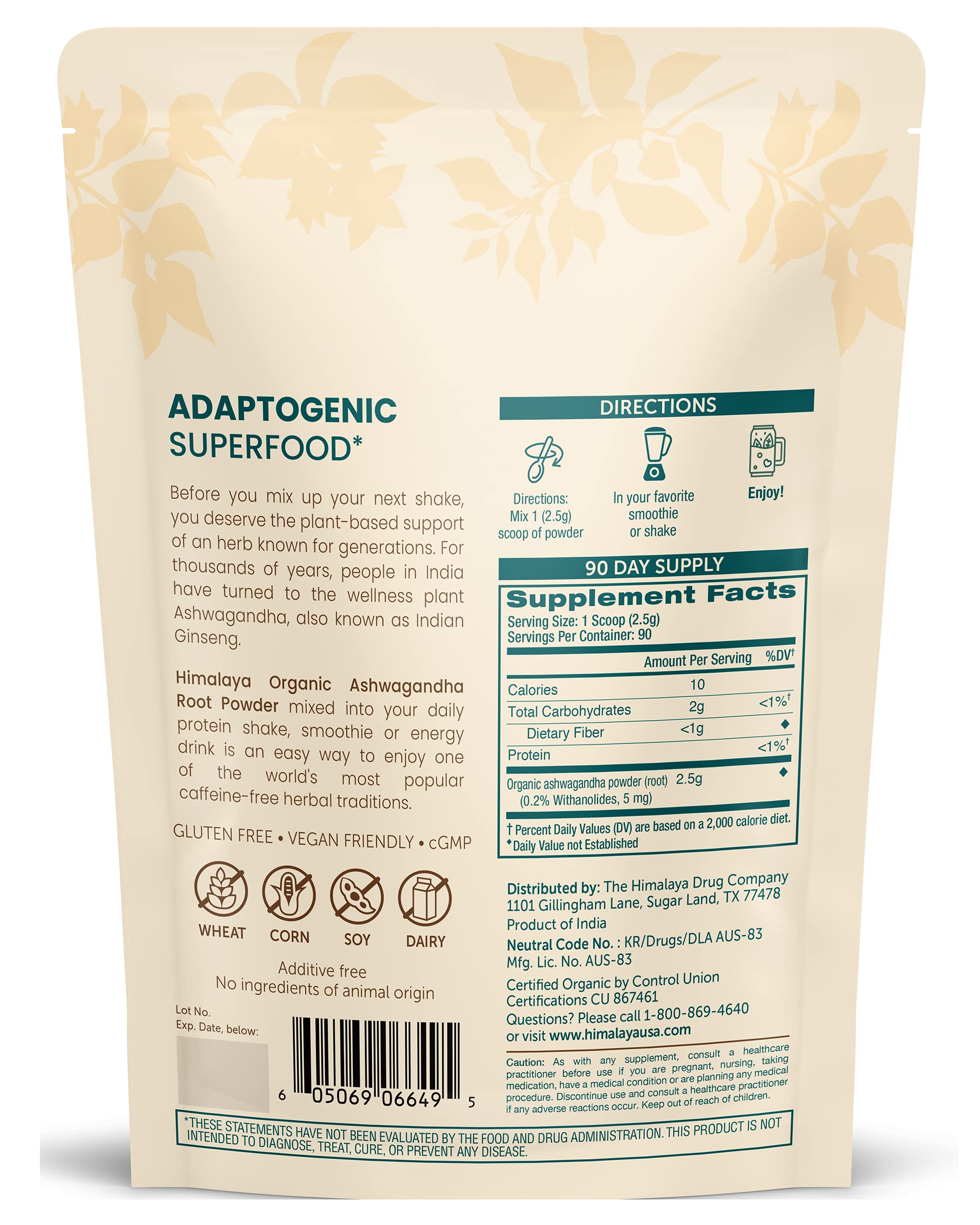 Himalaya Ashwagandha powder scoop dispensing into a glass for calm energy