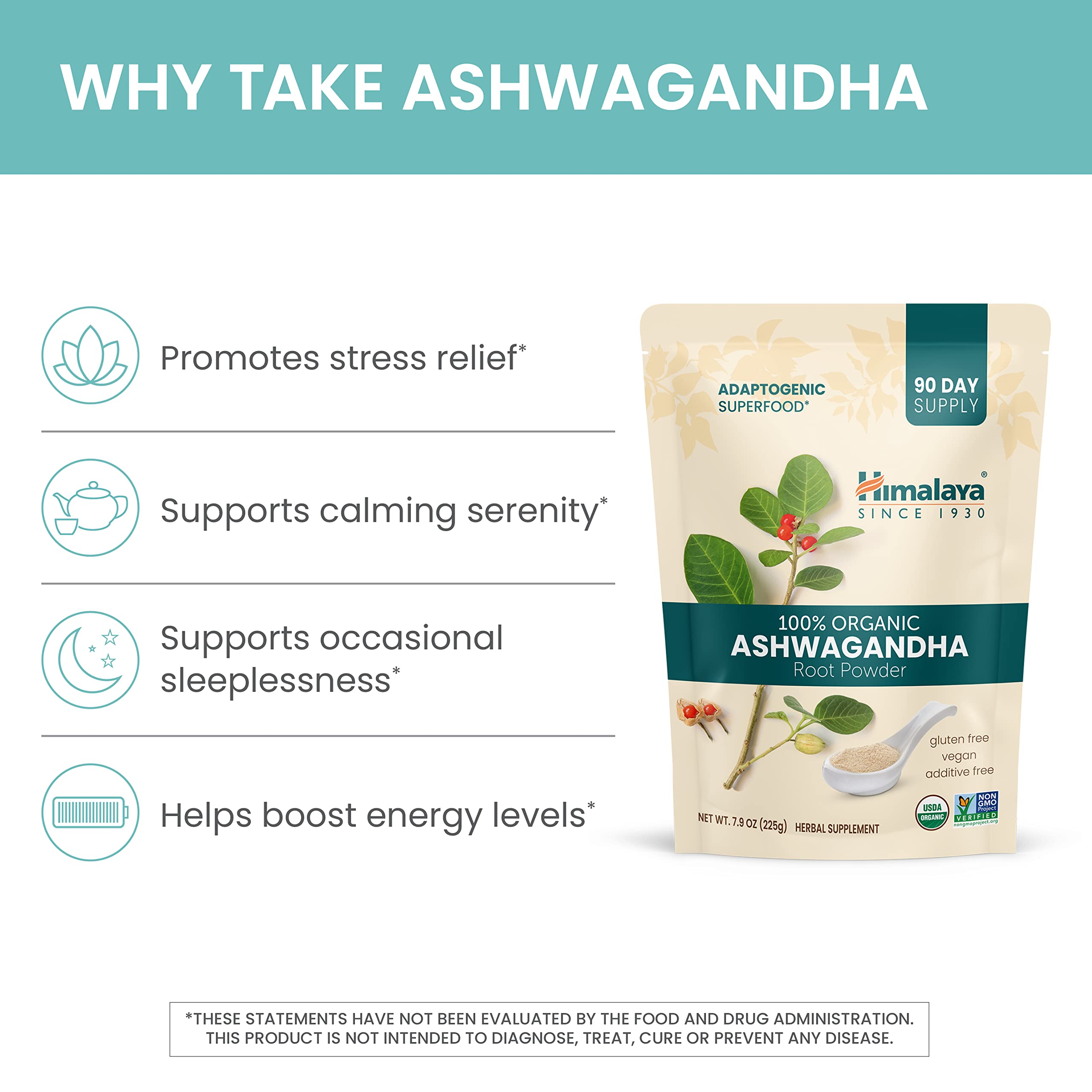 Himalaya Ashwagandha powder tub back label close-up confirms organic ingredients