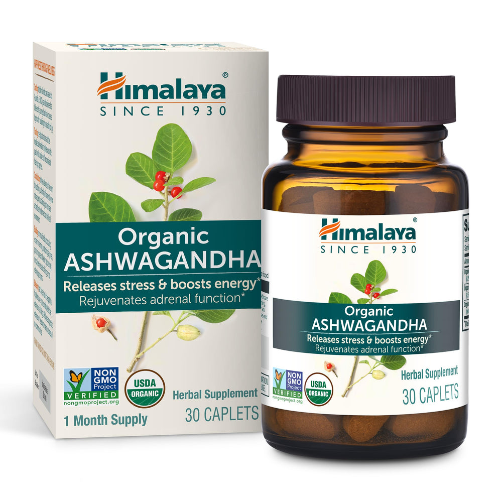 Himalaya Ashwaganda root caplets bottle for daily stress support