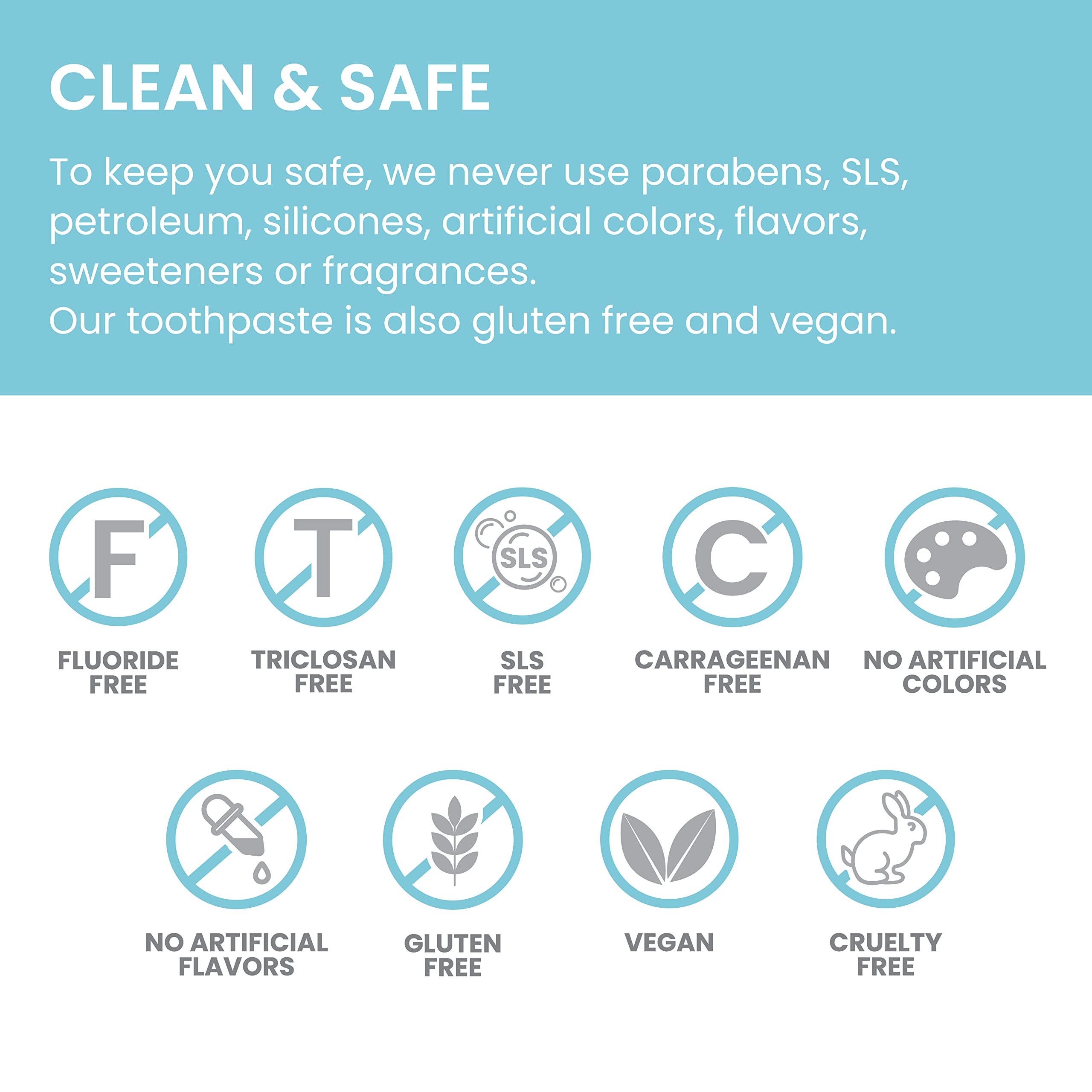 Packaging highlighting vegan, cruelty-free and fluoride-free features