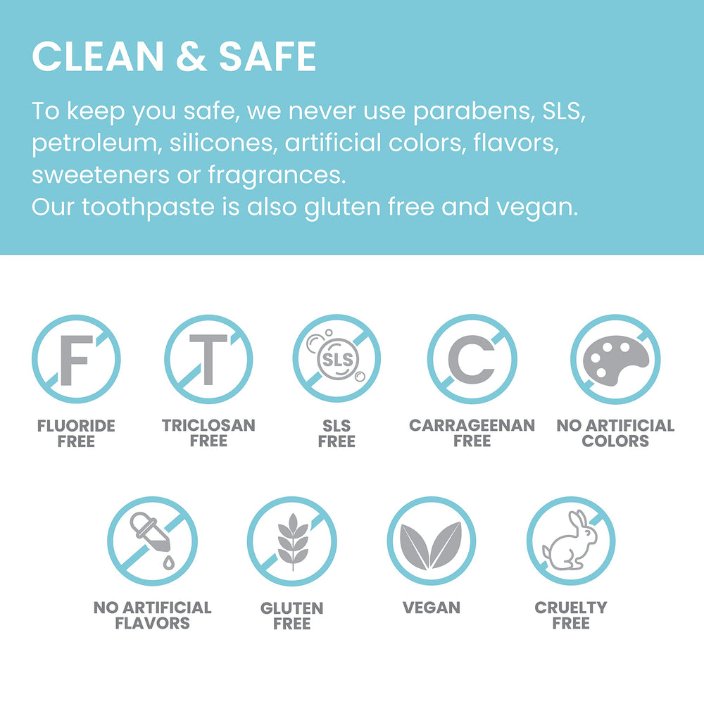 Packaging highlighting vegan, cruelty-free and fluoride-free features