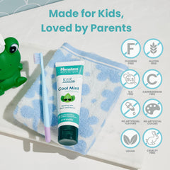 Kid brushing with cool mint flavored Himalaya Botanique Kids Toothpaste