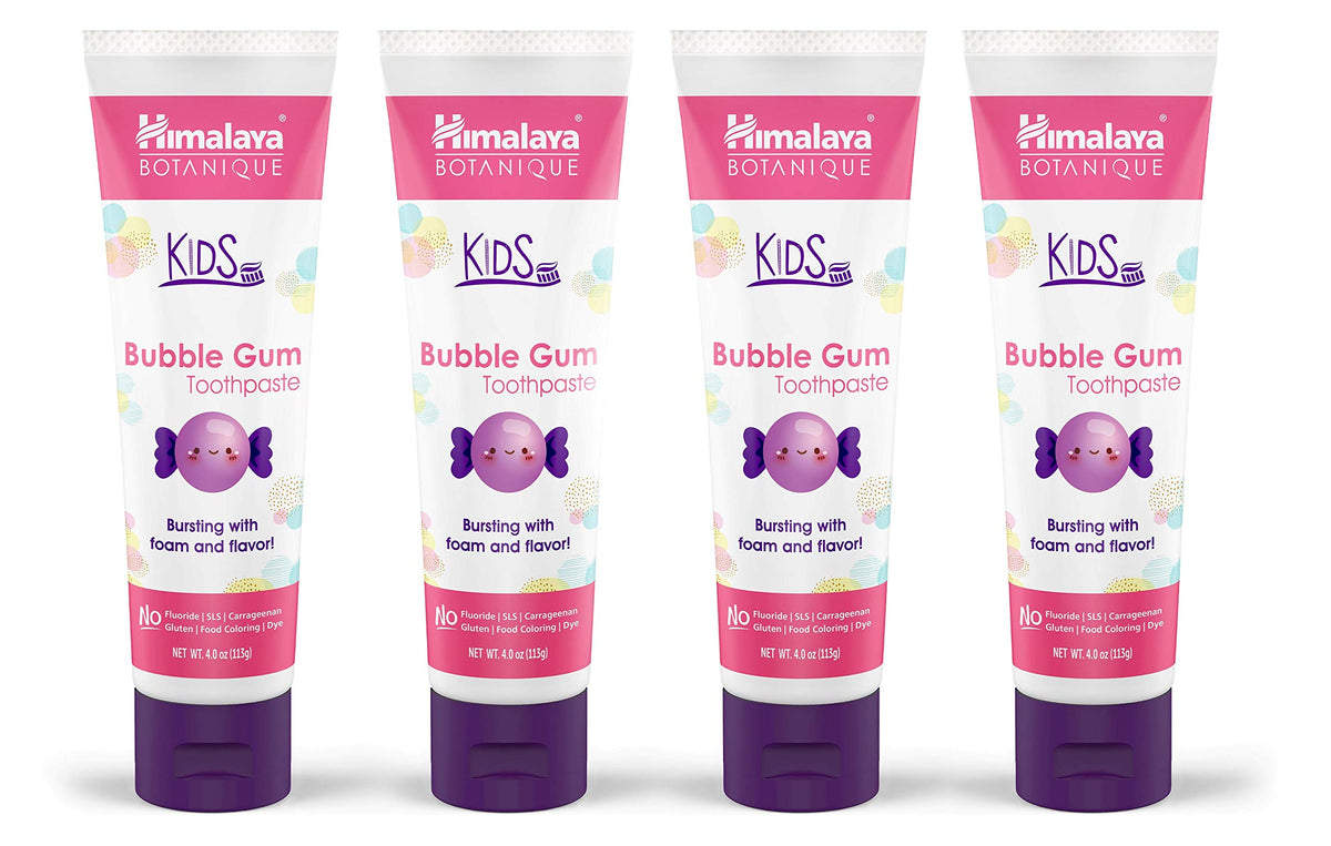 Bubble Gum flavor Himalaya Botanique Kids Toothpaste in 4 oz tube (4-pack)