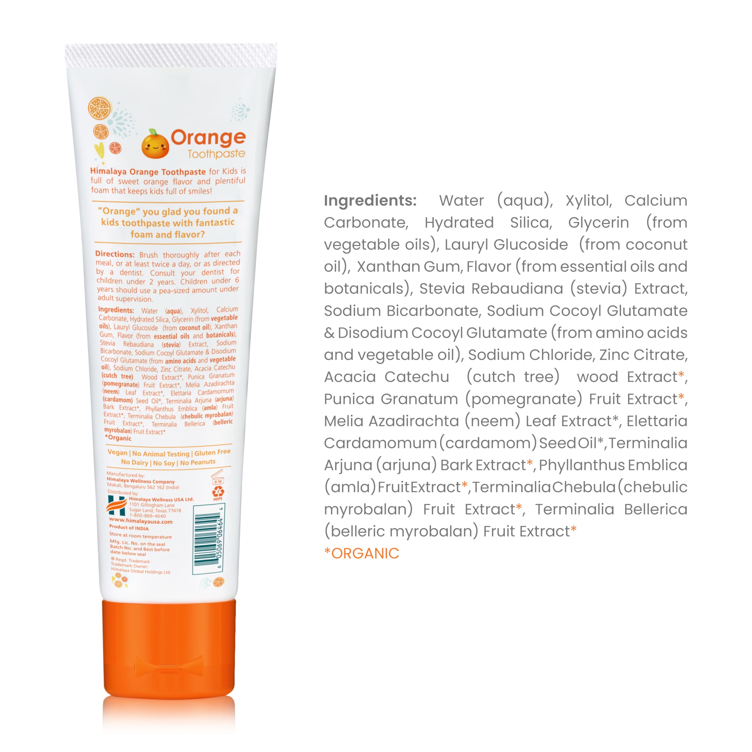 Close-up of toothpaste label with vegan and fluoride-free claims