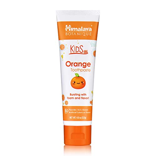 Back view of Himalaya Botanique Kids Toothpaste orange flavor 4 oz 2 pack
