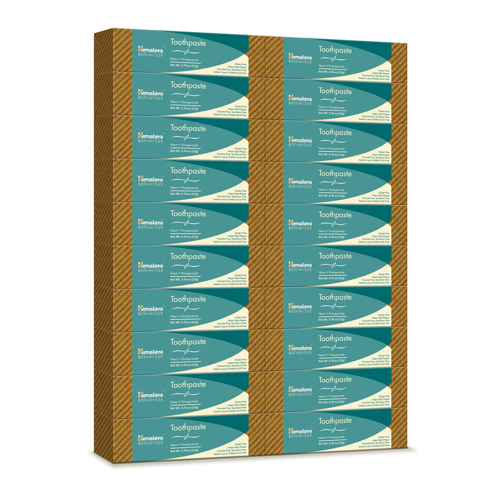 Himalaya Botanique Neem & Pomegranate travel toothpaste tube on white background