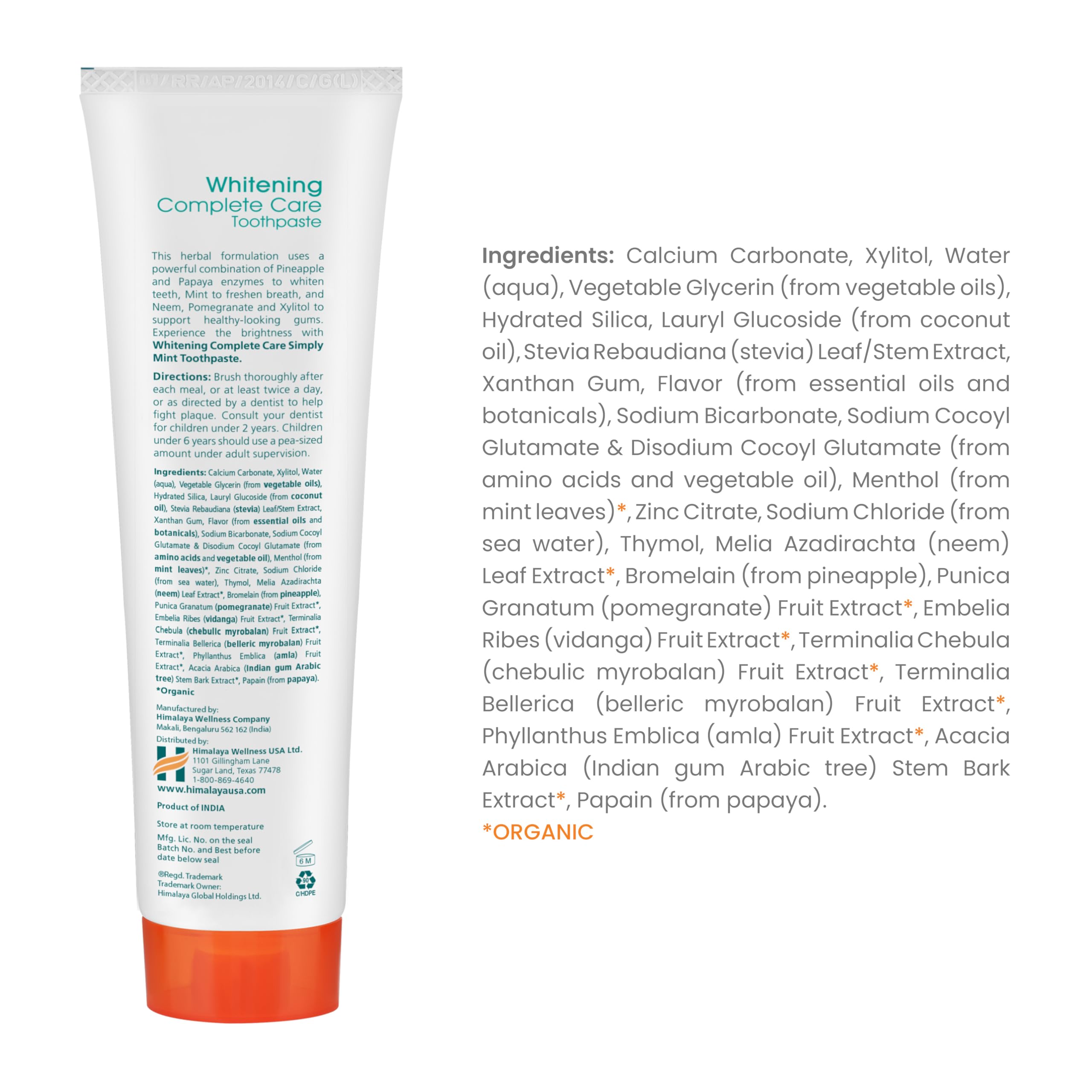 Toothpaste tube with papaya and pineapple enzymes