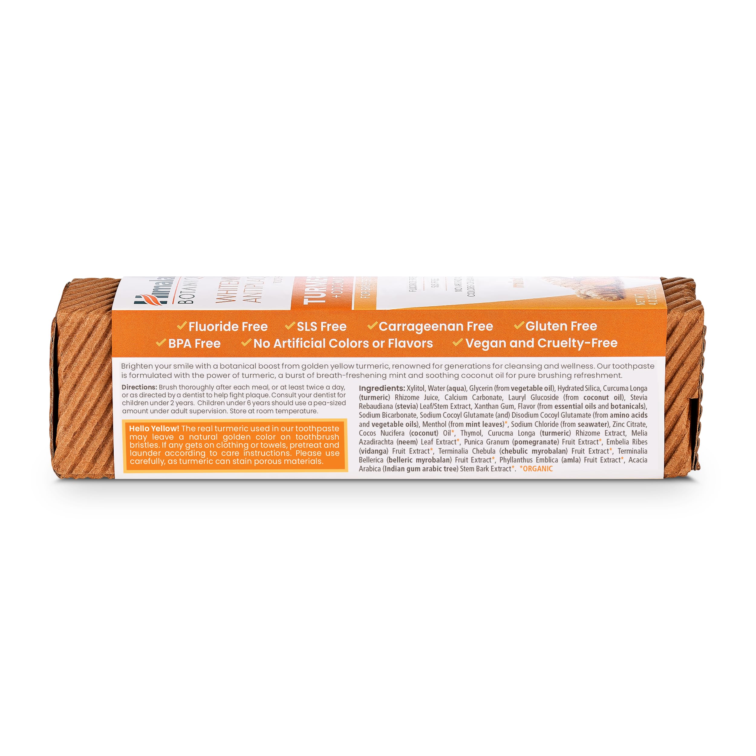 Vegan and cruelty-free branding on toothpaste packaging