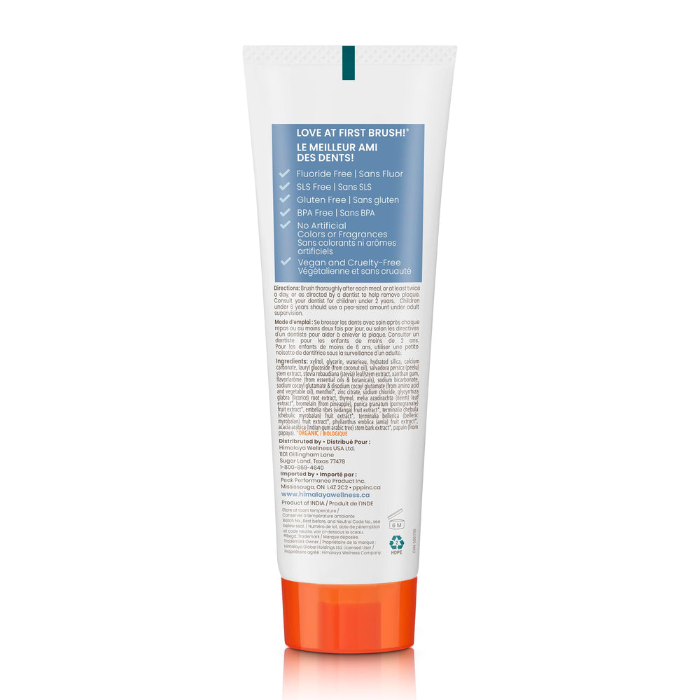 Back/side view showing packaging details of Himalaya Botanique toothpaste 4 oz