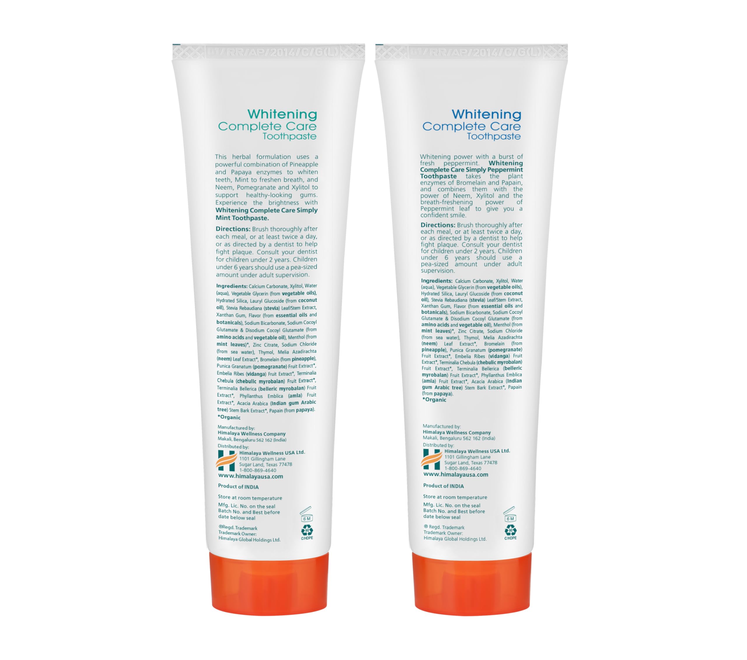 Pack of 2 back view with product details for Himalaya Botanique toothpaste