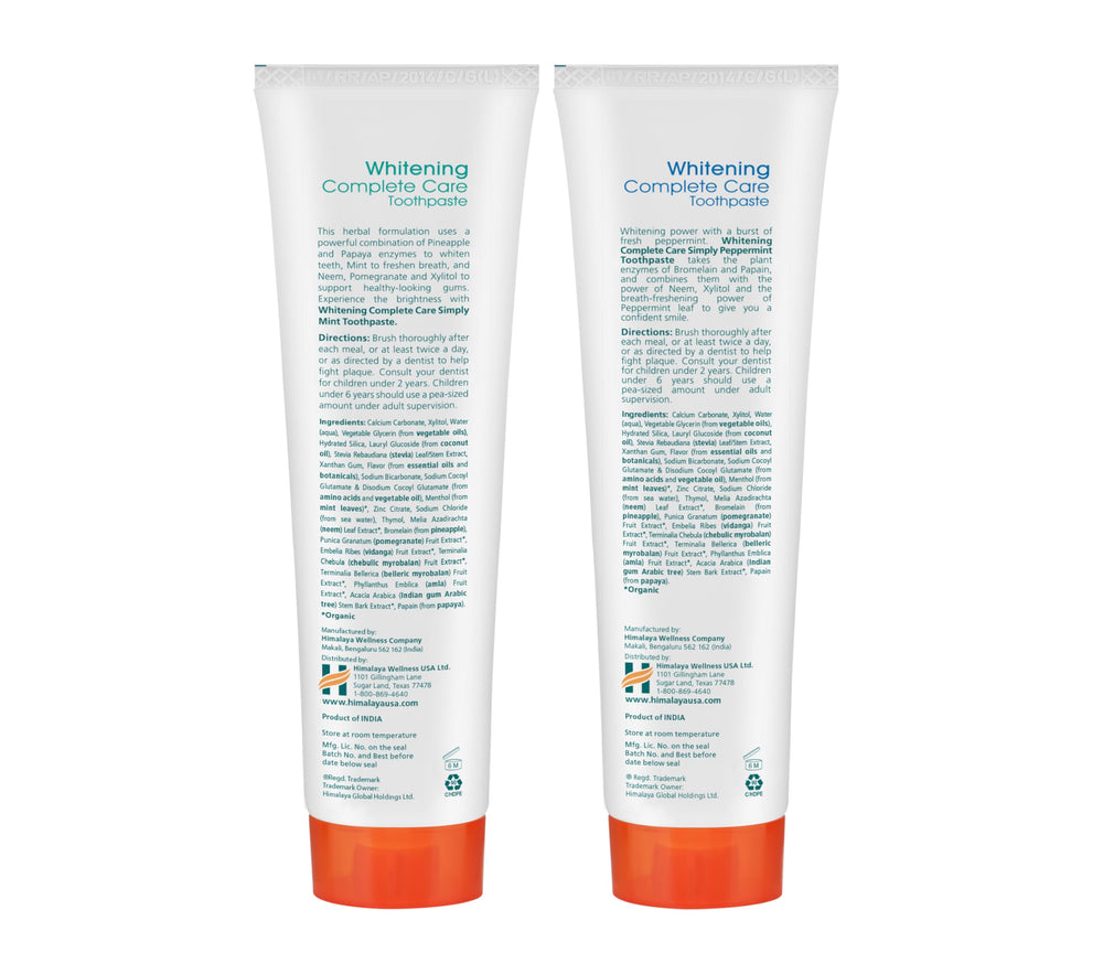 Pack of 2 back view with product details for Himalaya Botanique toothpaste