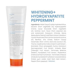 Back packaging with usage and ingredient details for Himalaya Botanique Whitening Toothpaste Peppermint 4 oz 2-pack