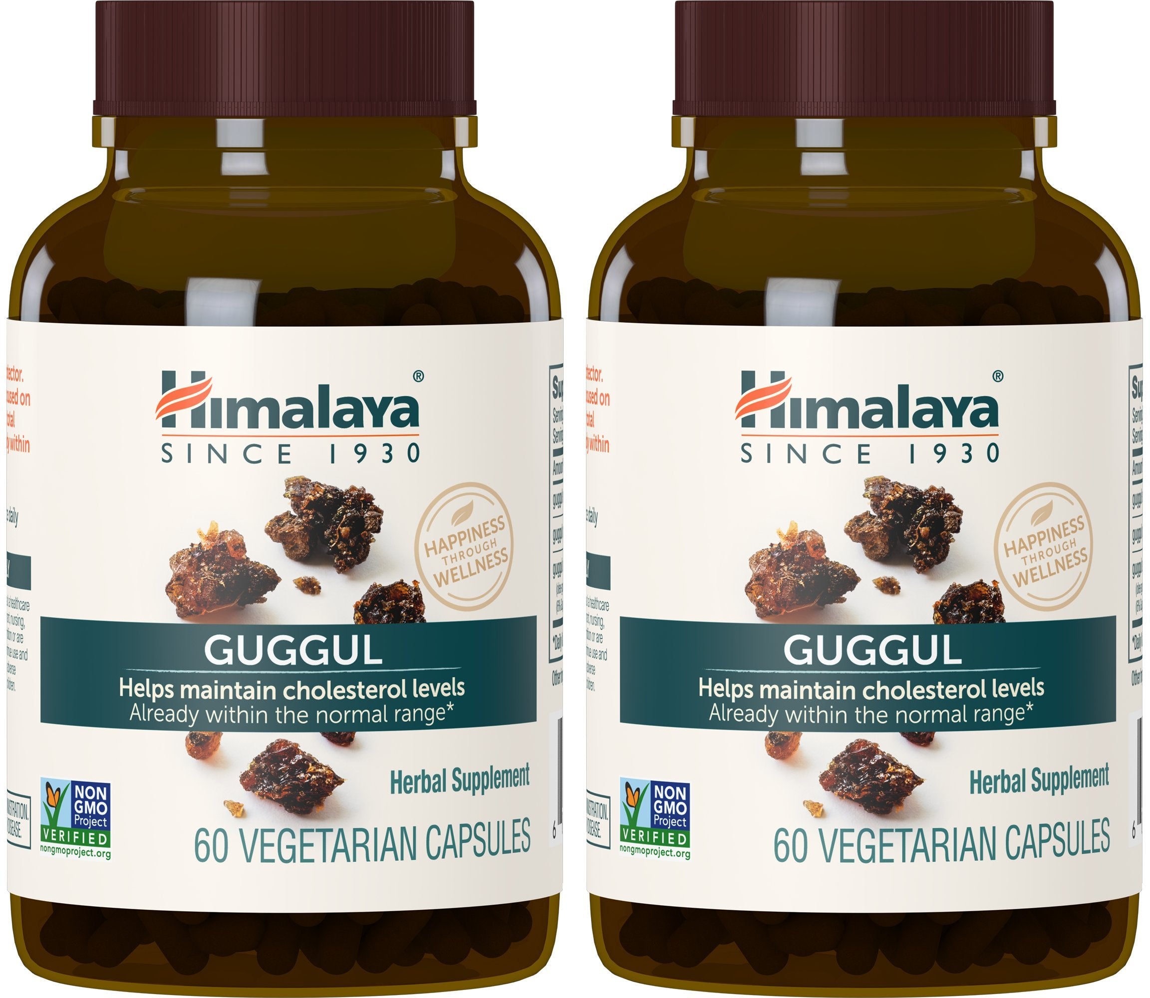 Himalaya Guggul 750 mg bottle with 60 vegetarian capsules, 2-pack front view