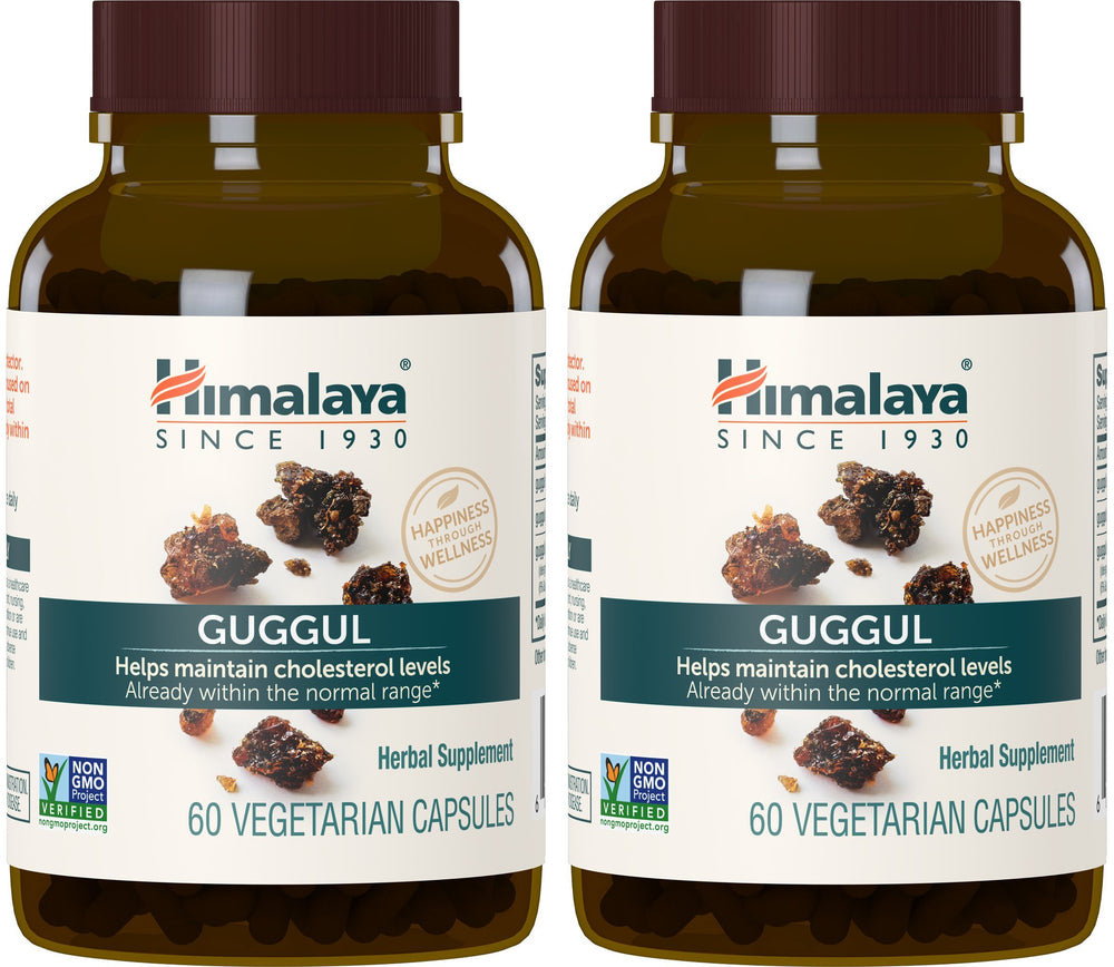 Himalaya Guggul 750 mg bottle with 60 vegetarian capsules, 2-pack front view