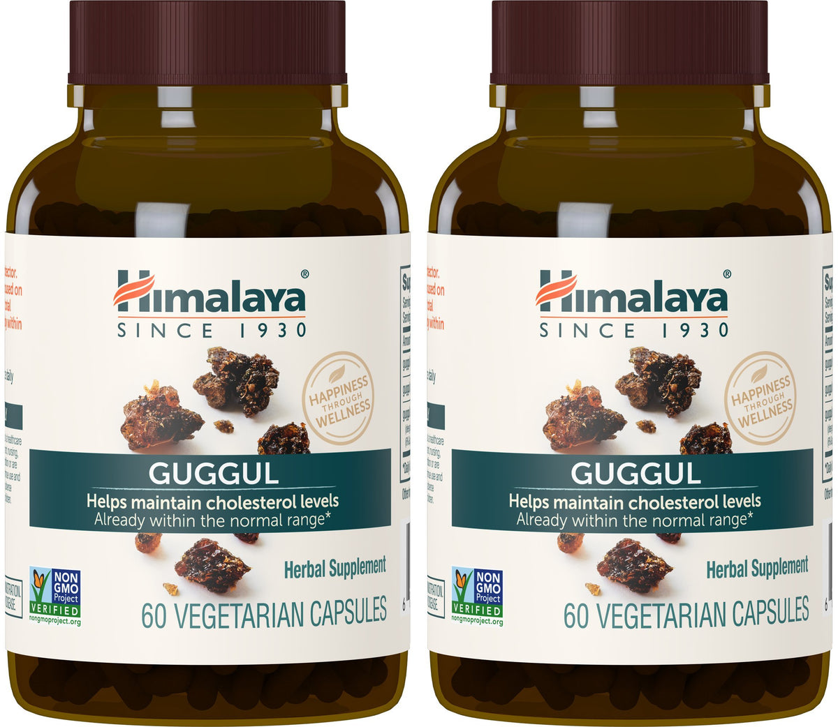 Himalaya Guggul 750 mg bottle with 60 vegetarian capsules, 2-pack front view