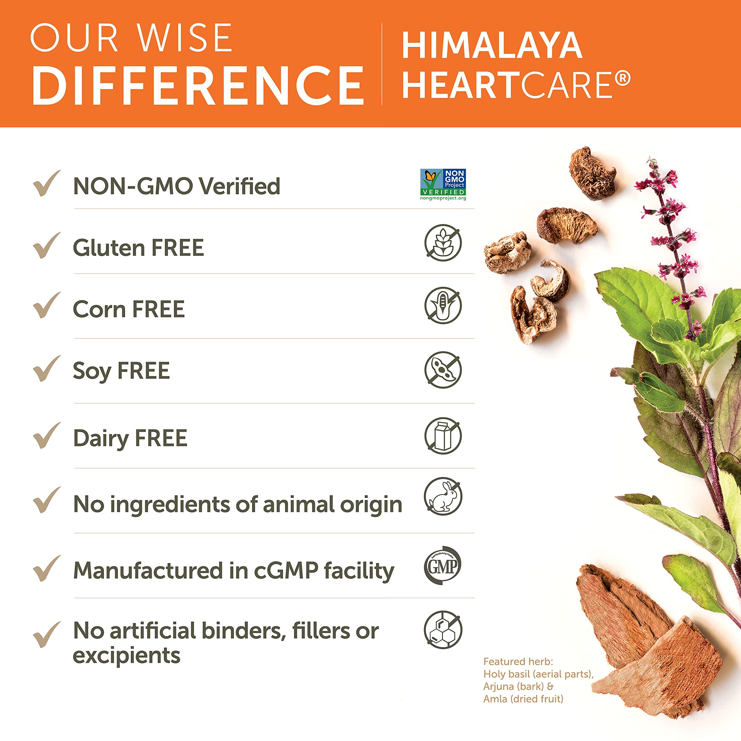 Himalaya HeartCare packaging shows vegan non GMO gluten free credentials