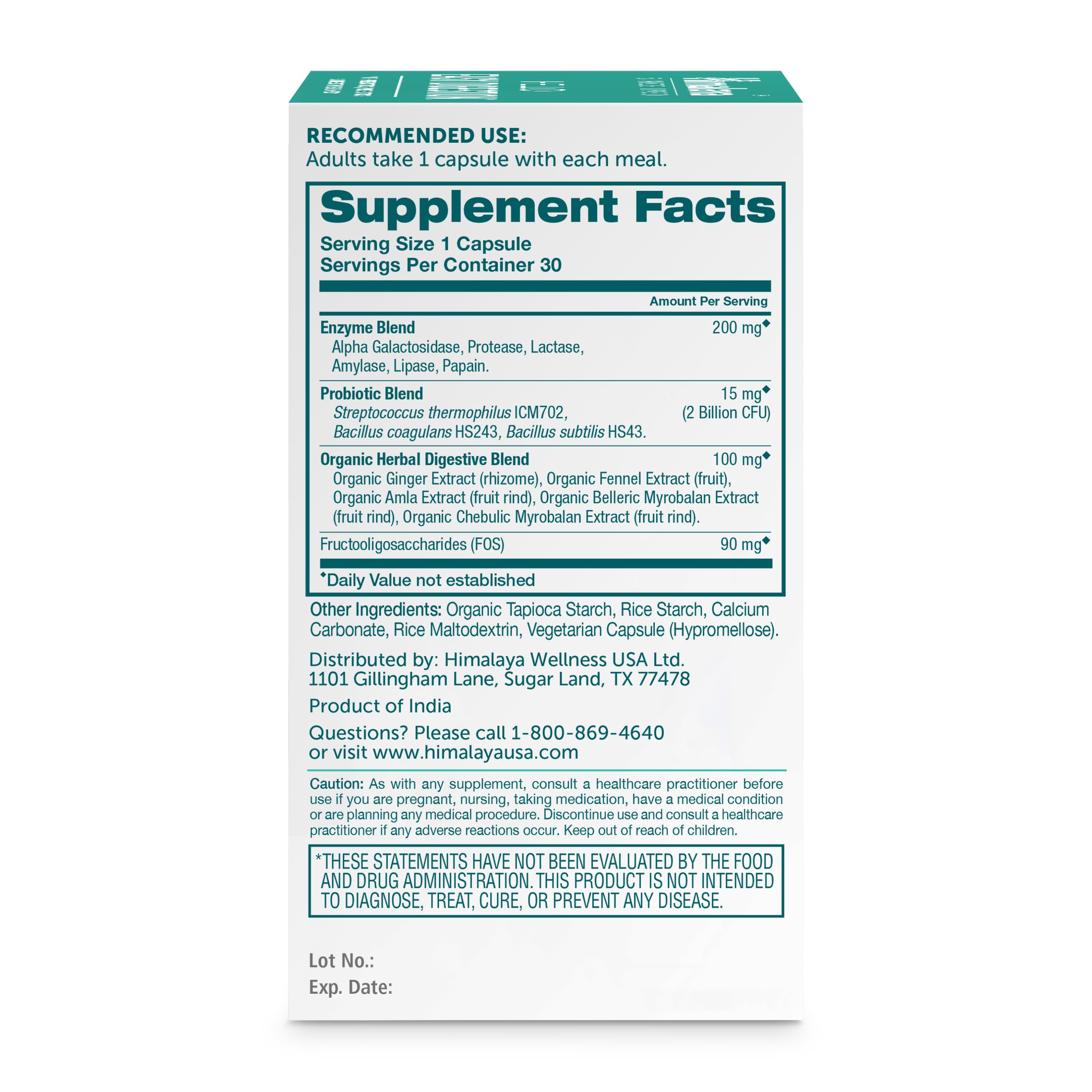 Probiotic capsules representing 2 Billion CFU