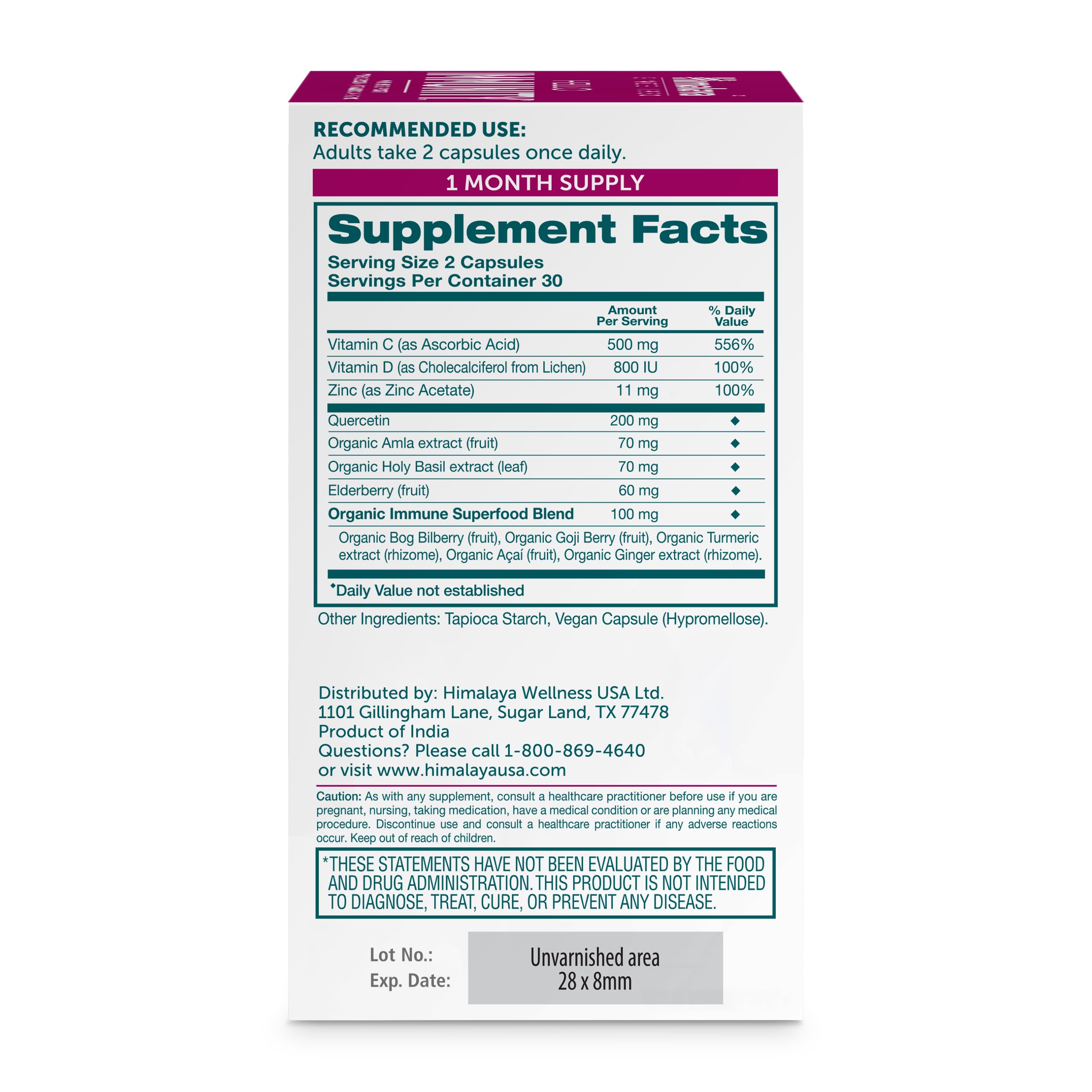 Close-up of Himalaya Quercetin 500 mg capsules