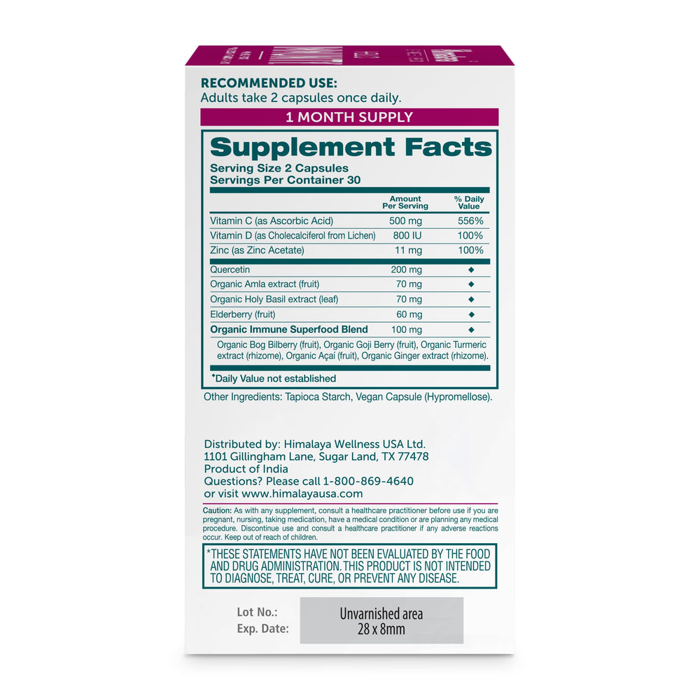 Close-up of Himalaya Quercetin 500 mg capsules